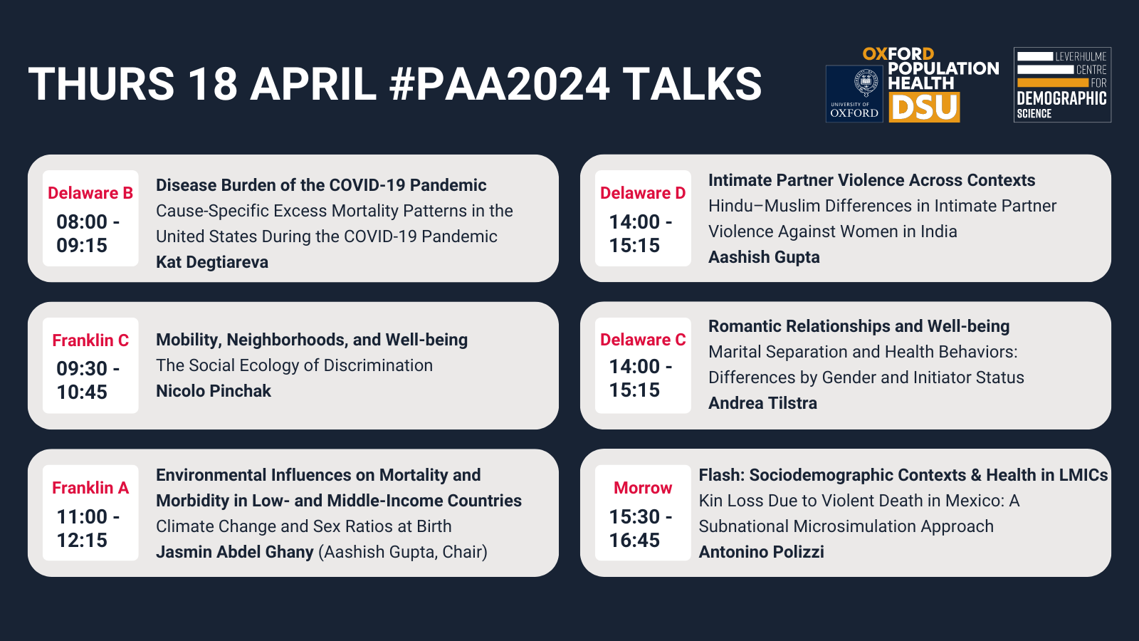 LCDS talks at PAA 2024 on Thursday 18 April